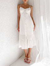 Spaghetti Strap Linen Maxi White Dress