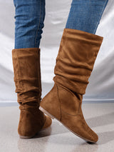 Suede Pleated Solid Color Mid-Calf Boots