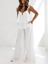 Cotton Sleeveless Tank Top & Wide Pants Set