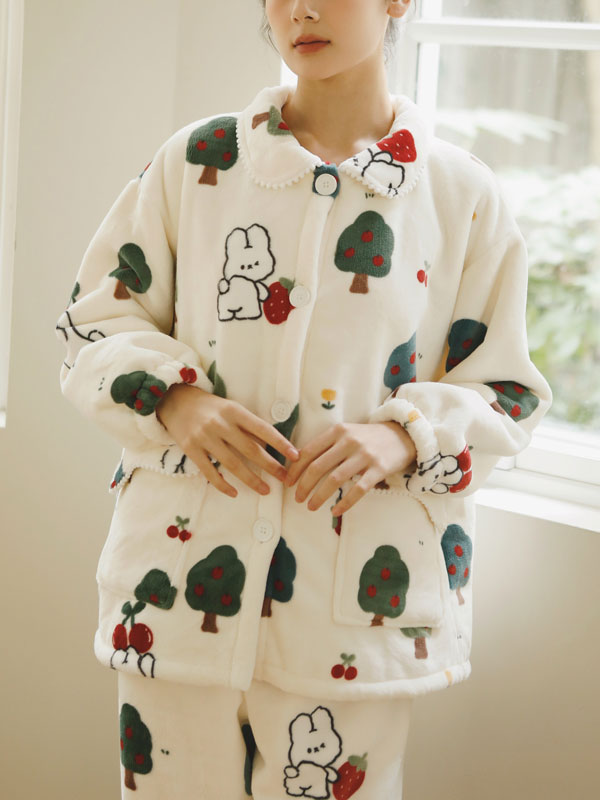 Christmas Rabbits & Trees Printed Flannel Pajamas