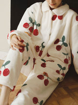 Christmas Cherry Printed Flannel Pajamas