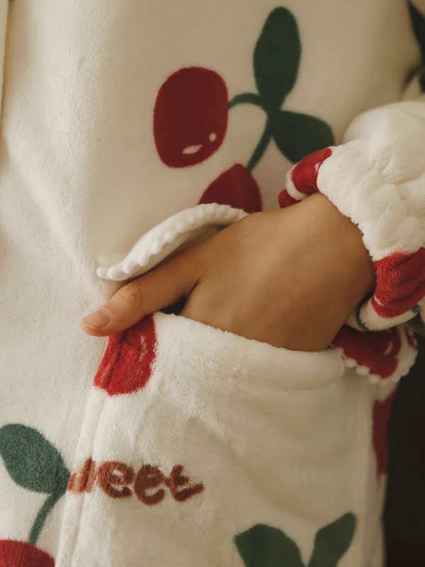 Christmas Cherry Printed Flannel Pajamas