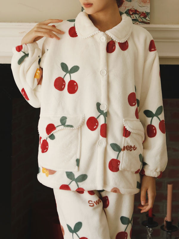 Christmas Cherry Printed Flannel Pajamas