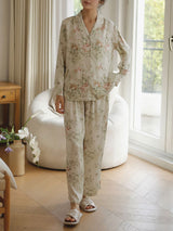 Elegant Floral Printed Long Sleeve Pajama Set