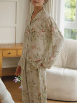 Elegant Floral Printed Long Sleeve Pajama Set