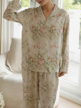 Elegant Floral Printed Long Sleeve Pajama Set