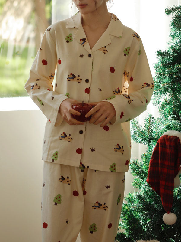 Apples & Dogs Printed Long Sleeve Pajamas