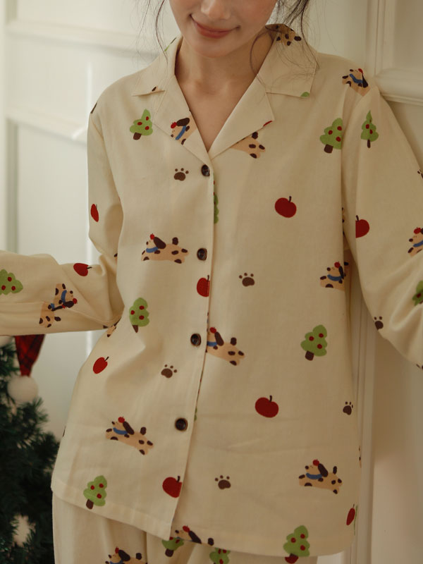 Apples & Dogs Printed Long Sleeve Pajamas