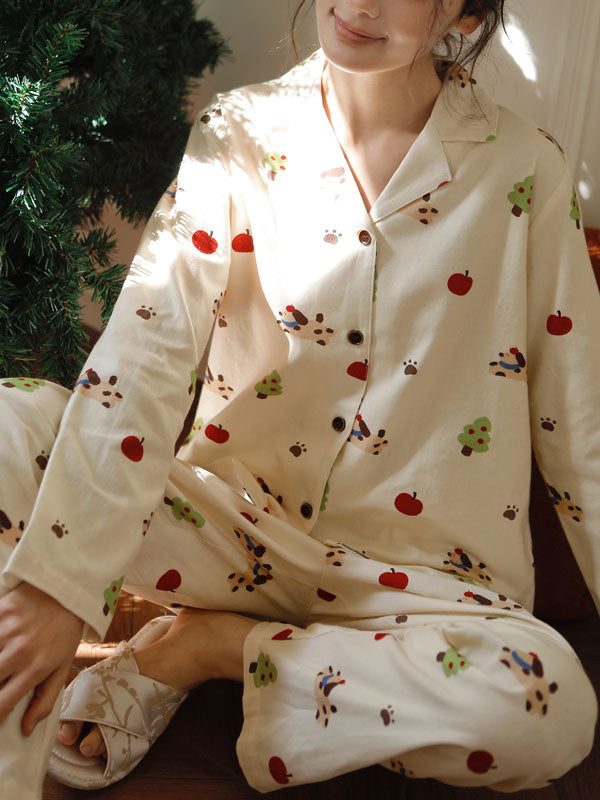 Apples & Dogs Printed Long Sleeve Pajamas