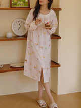 Doll Plaid Print Lace Trim Long Sleeve Nightdress