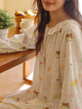 Doll Plaid Print Lace Trim Long Sleeve Nightdress