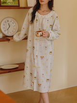 Doll Plaid Print Lace Trim Long Sleeve Nightdress