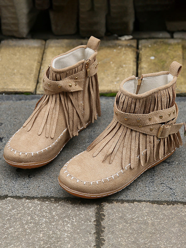 Vintage  Studded Fringe Buckle Boots