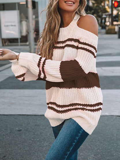 Stripe Cold Shoulder Sweater