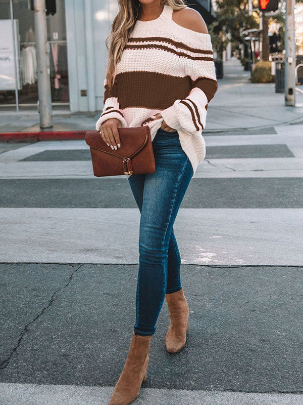 Stripe Cold Shoulder Sweater