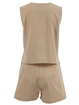 V Neck Solid Vest Shorts Set