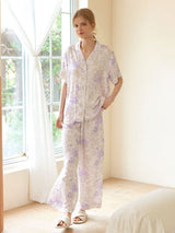 Kafiloe Purple Floral Short Sleeve Pajama Set