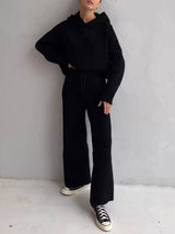 Loose Fit Knit Hoodie Pants Set