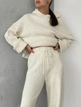 Loose Fit Knit Hoodie Pants Set