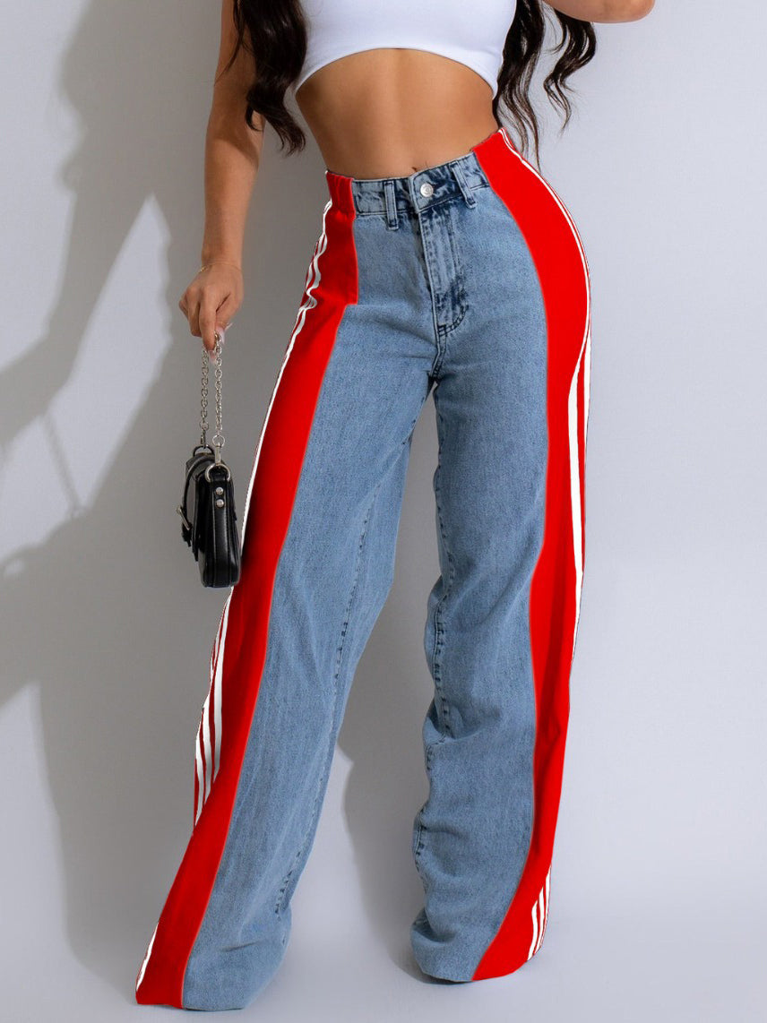 Patchwork High Waist Wide Leg Jeans