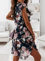 Chiffon Ruffle Sleeve Floral Midi Dress