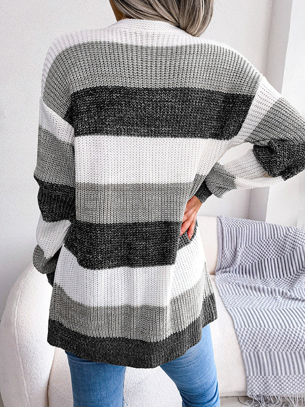 Striped Open Fornt Knit Cardigan