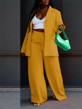 Solid Color Blazer & Wide Leg Pant Set