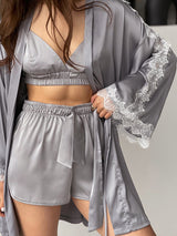 Satin Lace Robe & Vest Lounge Set