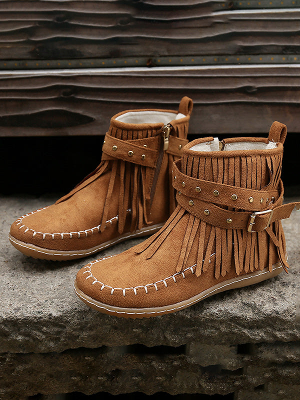 Vintage  Studded Fringe Buckle Boots