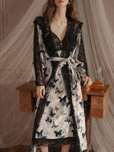 Kafiloe Butterfly Print Velvet Cami Nightgown