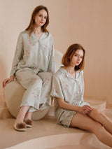Kafiloe Green Hydrangea Print Pajama Set