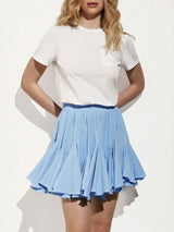 Patchwork Pleated Ruffled Mini Skirt