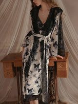 Kafiloe Butterfly Print Velvet Cami Nightgown