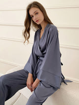 Long Sleeve Satin Robe and Pants Set