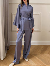 Long Sleeve Satin Robe and Pants Set
