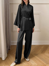 Long Sleeve Satin Robe and Pants Set