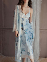 Kafiloe Butterfly Print Velvet Cami Nightgown