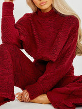 Fleece 2Pcs Mock Neck Warm Set