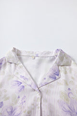 Kafiloe Purple Floral Short Sleeve Pajama Set