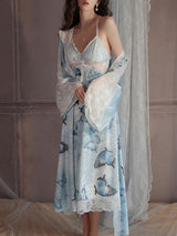 Kafiloe Butterfly Print Velvet Cami Nightgown