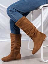 Suede Pleated Solid Color Mid-Calf Boots