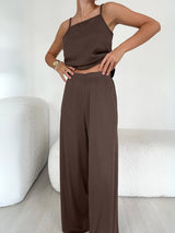 Solid Color Spaghetti Top & Wide Pant Set