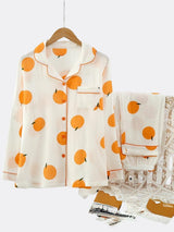 Cotton Orange Print Long Sleeve Pajama Set