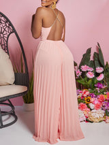 Spaghetti Strap High Waist Pleated Jumpsuits