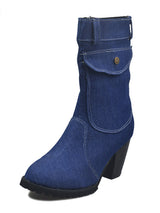 Denim Block Heel Mid-Calf Boots