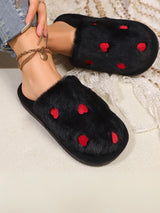 Heart Embroidery Plush Slippers