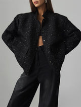 Stand Collar Solid Color Sequin Jacket