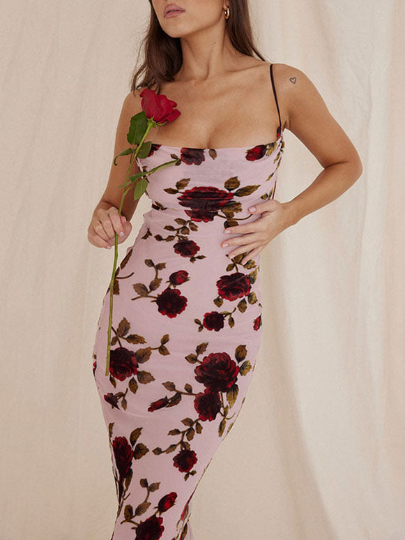 Backless Strappy Floral Print Maxi Dress