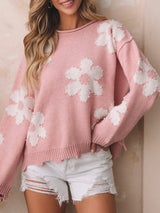 Beaded Flower Printed Sweater