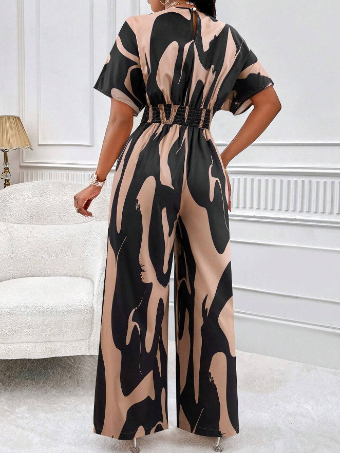 Printed High Waist V Neck Jumpsuits